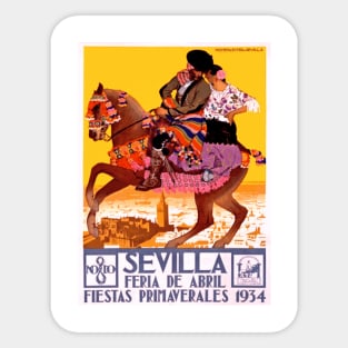 Sevilla - Seville, Spain Poster for the 1934  April Fair Spring Festival Sticker